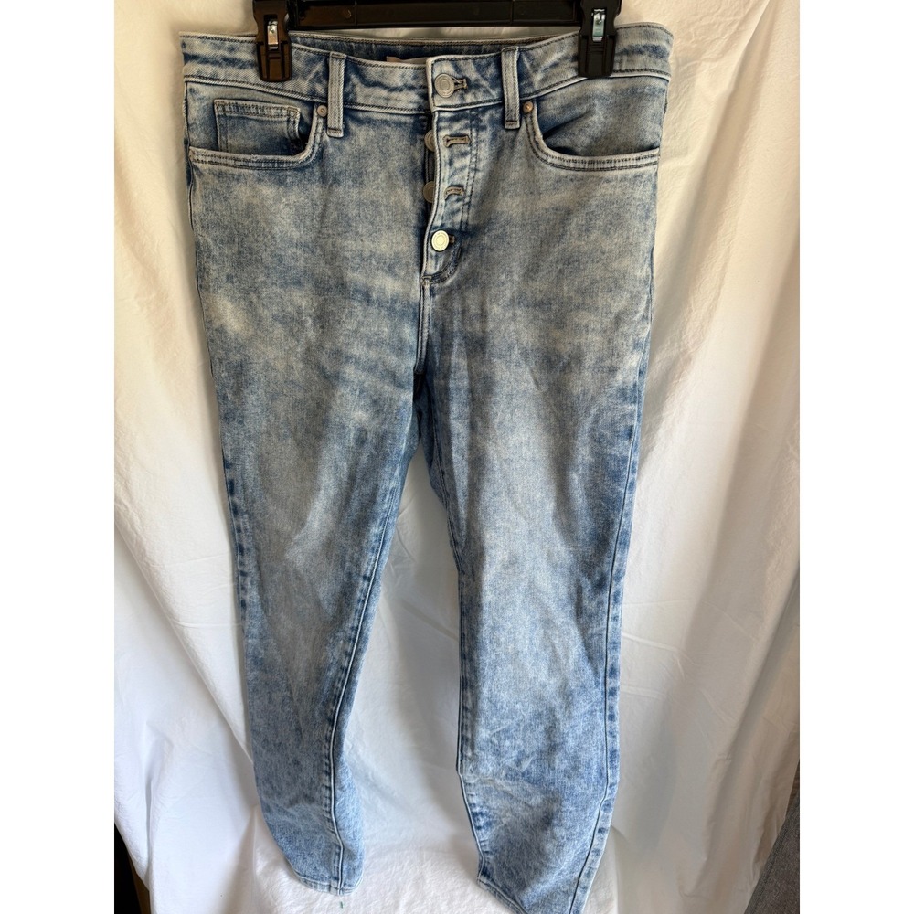 LC Lauren Conrad Womens High Rise Skinny Jeans Acid Wash Blue Button Fly Size 12